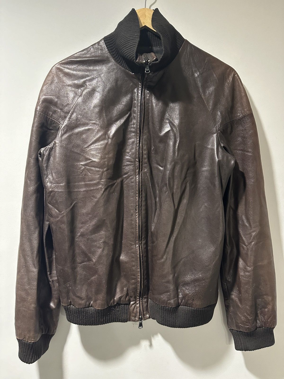 Helmut lang 00awBrown leather jacket with ruffo