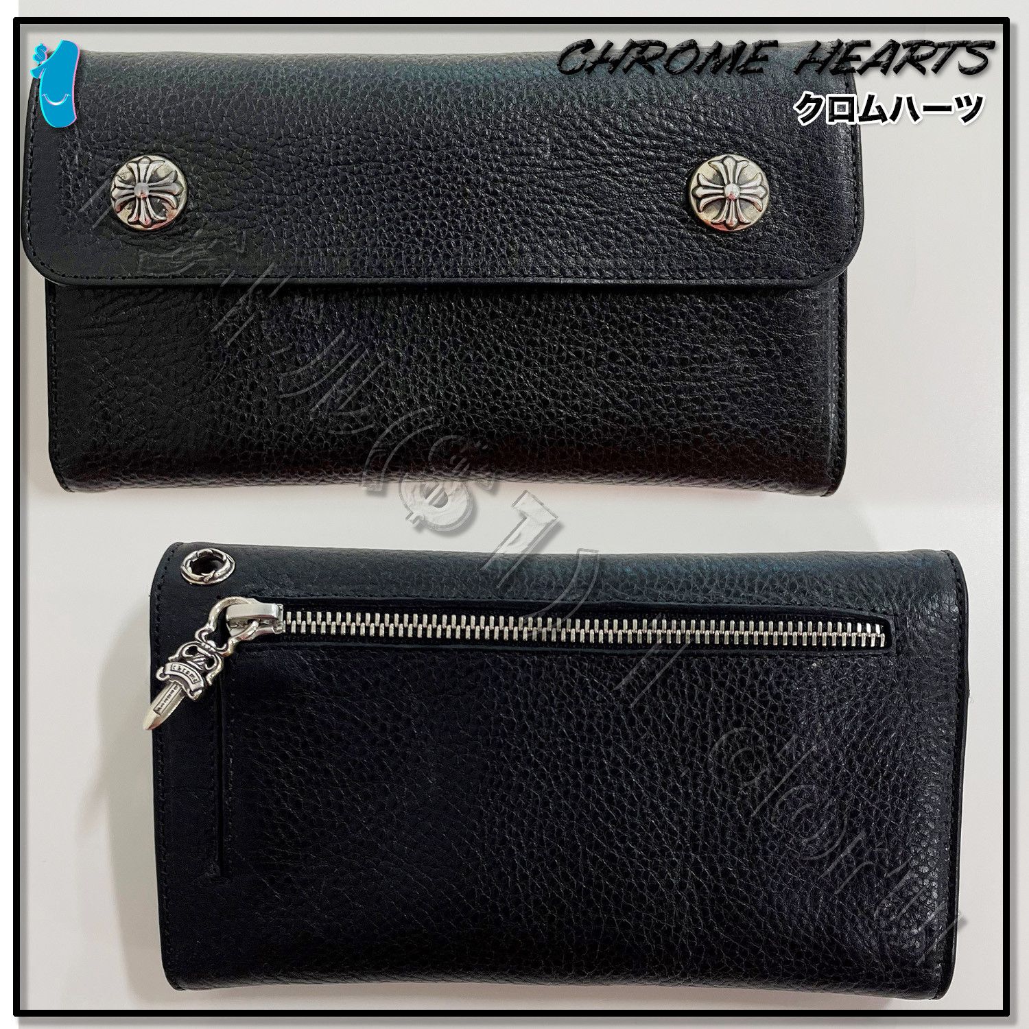 image of Chrome Hearts Wave Wallet Black Leather, Men's