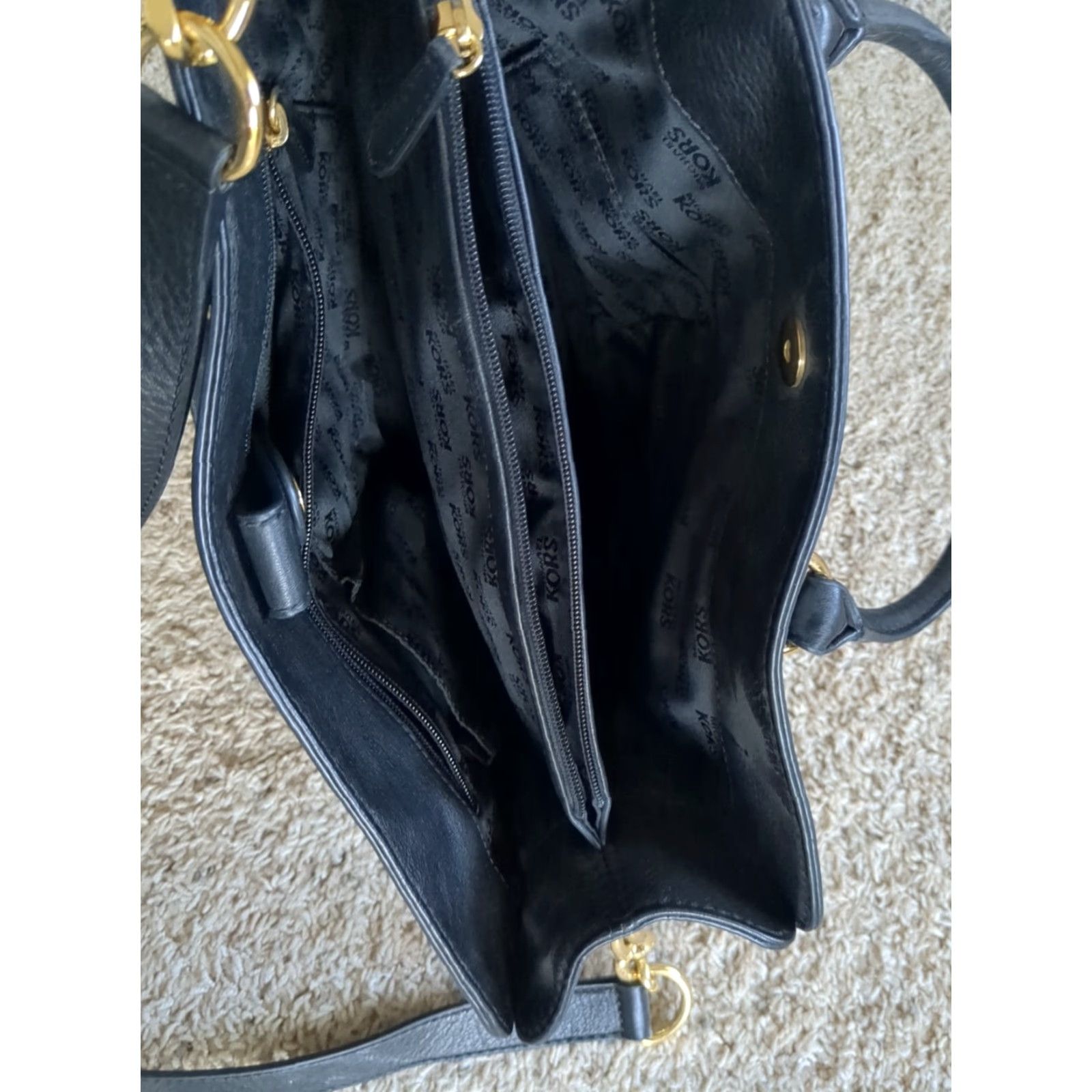 Michael Kors Michael Kors Purse Leather/Gold - Handled Shoulder Bag - Medium Black/Gold Signature Interior Pockets Womens Size ONE SIZE - 4 Thumbnail