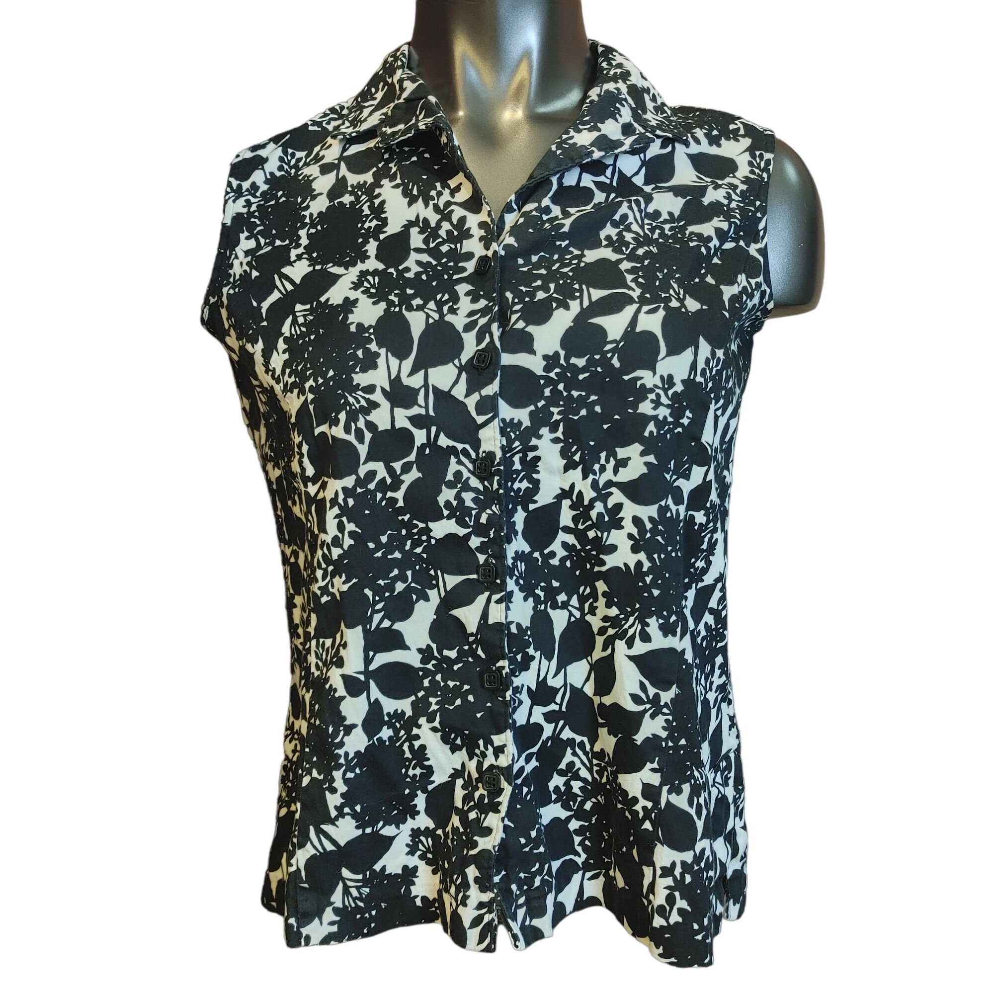 Van Heusen Van Heusen Women's Black & White Sleeveless Button Up Top Le Size M / US 6-8 / IT 42-44 - 1 Thumbnail