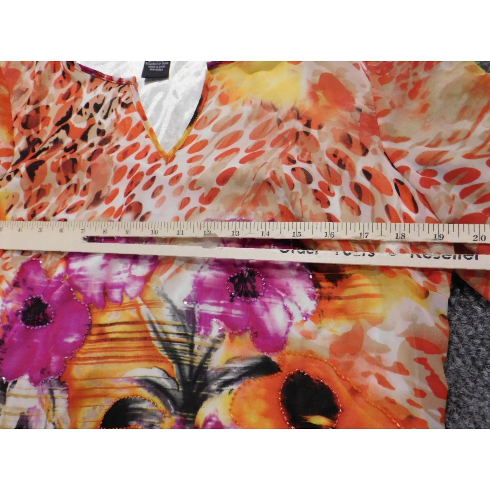 Vintage Debbie Shuchat Blouse Womens Medium orange floral stretch pullover Size M / US 6-8 / IT 42-44 - 5 Thumbnail
