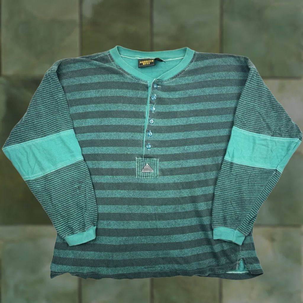 REEF VINTAGE Barrier Reef Henley Long Sleeve Shirt Striped Adult XL Green Hipster 1980s Mens SHIRT Size US XL / EU 56 / 4 - 1 Thumbnail