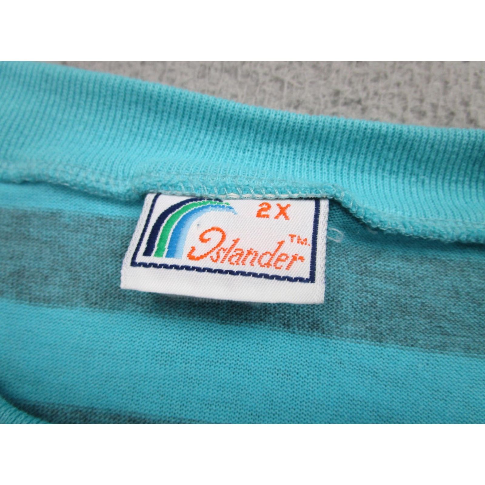 AQUA VINTAGE Islander Shirt Mens 2XL Short Sleeve Crew Neck Striped Aqua Blue USA Made T-Shirt Mens 2XL Size US XXL / EU 58 / 5 - 5 Thumbnail