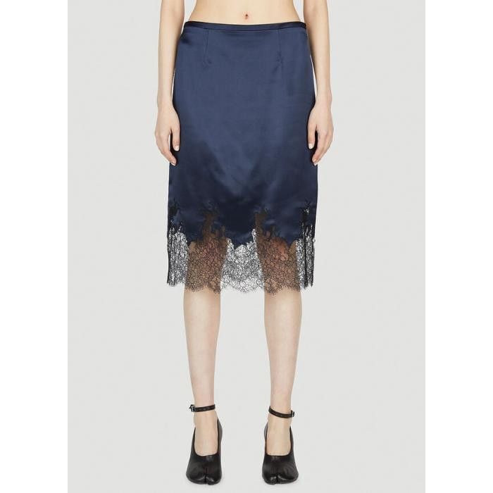 Saint Laurent Paris o1s1wg110924 Midi Skirt In Crepe Satin And Lace in Navy Blue Size 28" / US 6 / IT 42 - 2 Thumbnail