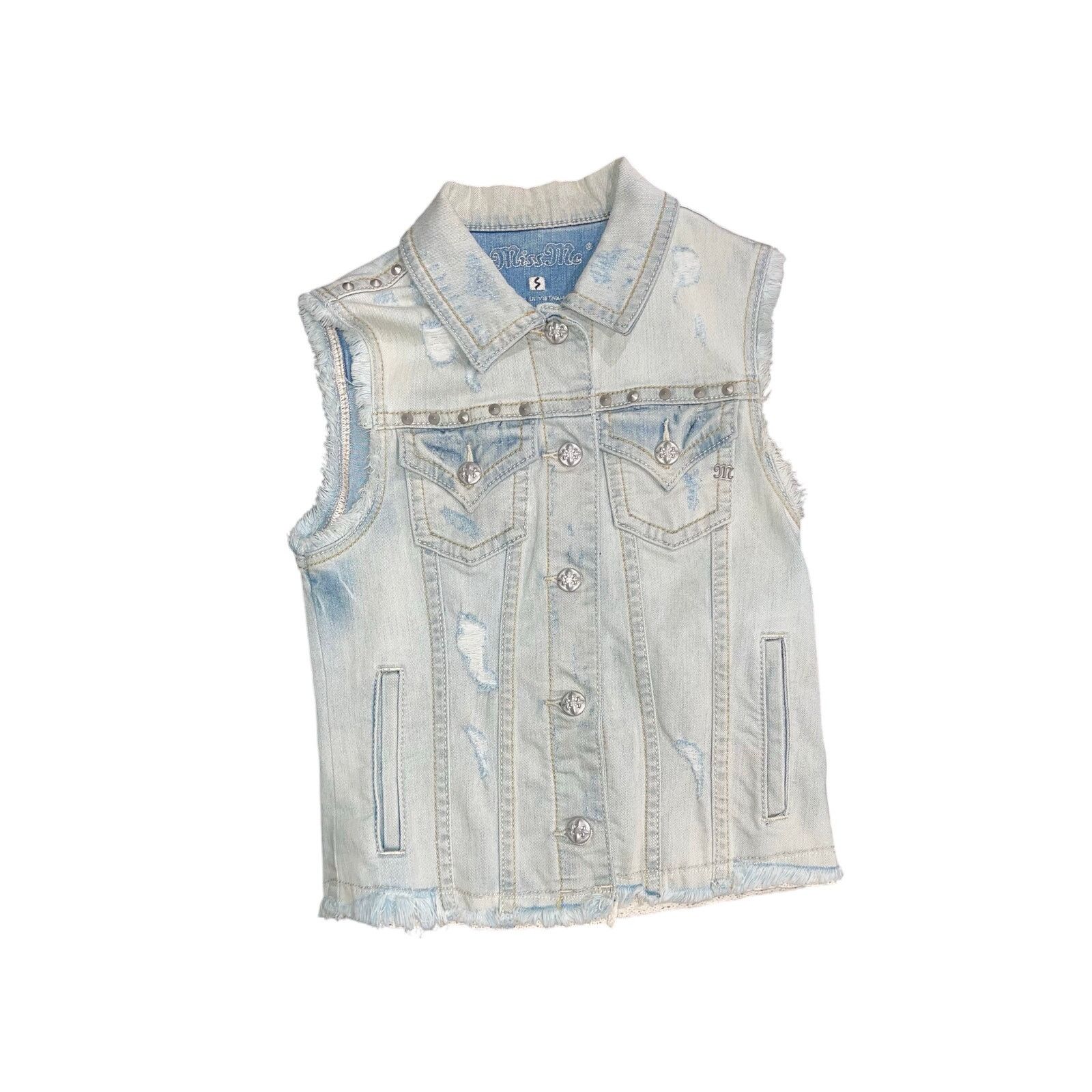 Miss Me Miss Me Distressed Studded Denim Jean Vest Western Y2K 2000s Size S / US 4 / IT 40 - 1 Thumbnail