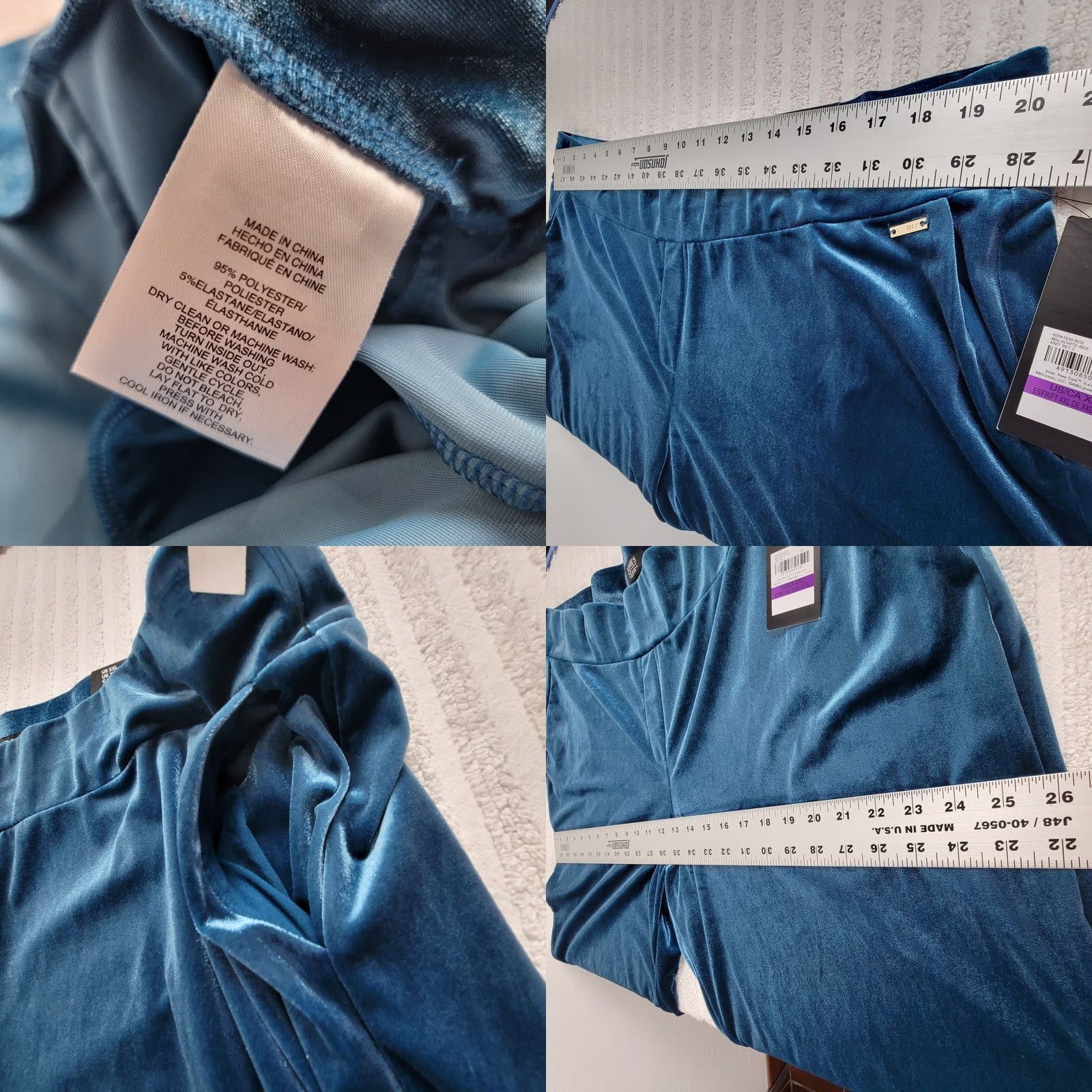 Jones New York Jones New York Velour Cowl Neck Top & Pant 2 Pc Set Blue XXL Regular Inseam 32" Women Velour 2XL Size XXL / US 16-18 / IT 52-54 - 9 Thumbnail