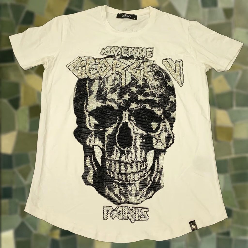 VINTAGE Avenue George V Shirt Mens Small White Short Sleeve Rhinestones