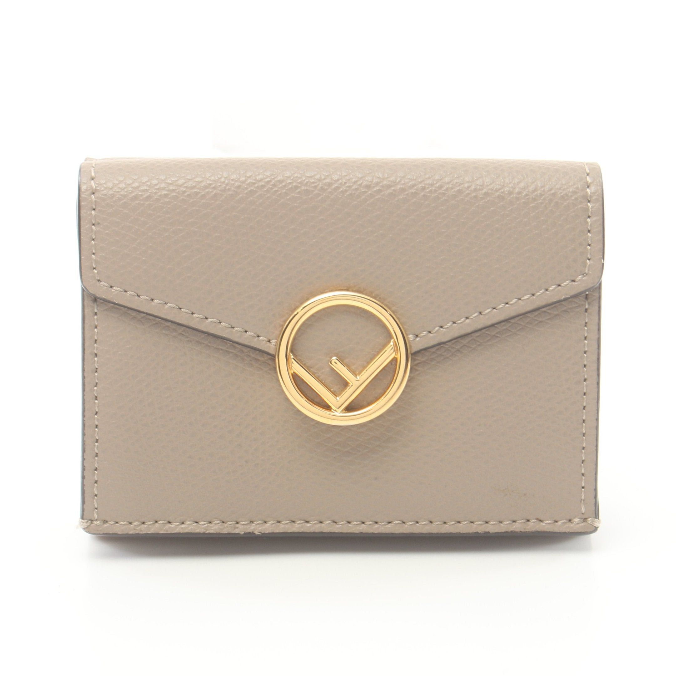 Fendi Fendi F Is Trifold Wallet Compact Leather Gray Beige Size ONE SIZE - 1 Thumbnail