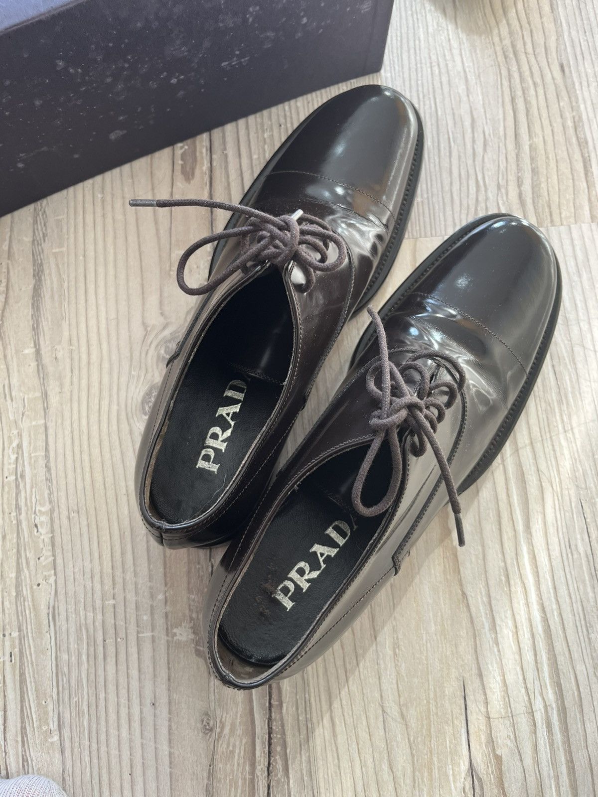 Prada Prada Women’s Flat Round Toe Lace-Up Loafer Shoes – Black Size US 6.5 / IT 36.5 - 4 Thumbnail