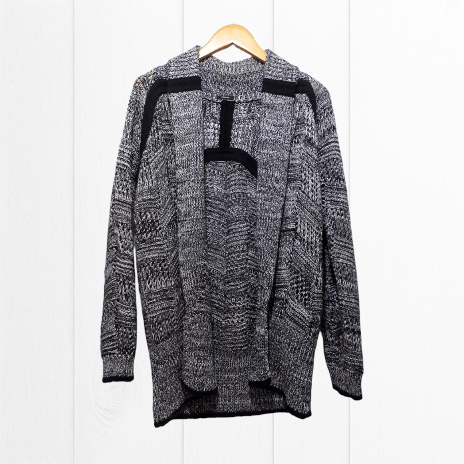 DENHAM DENHAM Black & White Grunge-look Knit Pattern Open Cardigan Size US XS / EU 42 / 0 - 1 Thumbnail