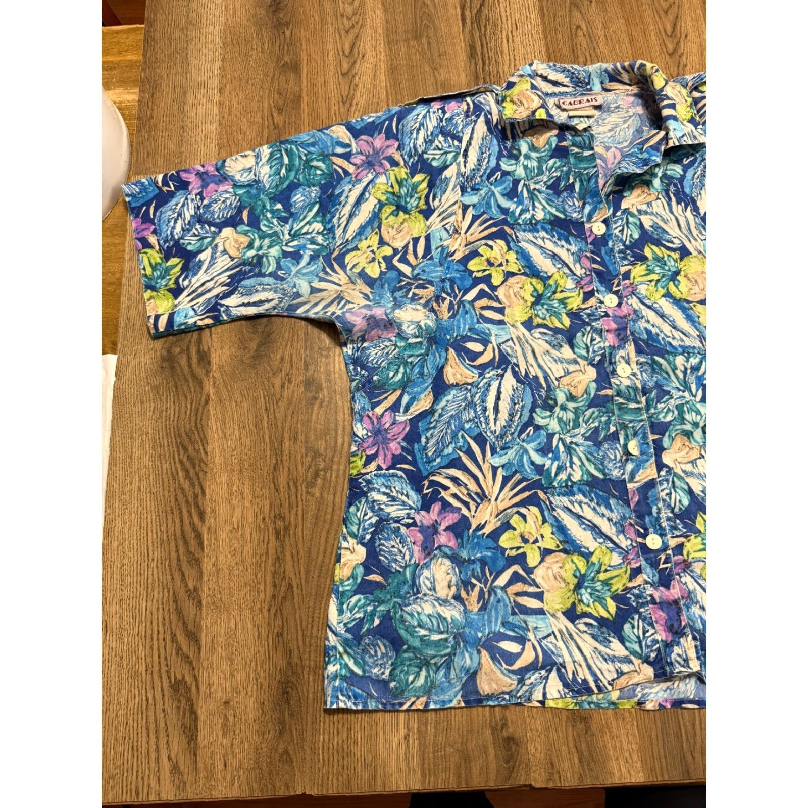 Vintage Cabrais Shirt Womens 2XL Blue White Green Floral Button-Up Padded Shoulders Shirt Size XXL / US 16-18 / IT 52-54 - 3 Thumbnail