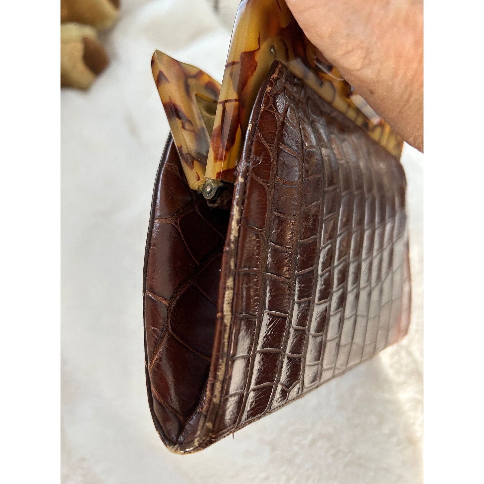 Vintage Vintage butterscotch bakelite frame Alligator hornback purse Size ONE SIZE - 6 Thumbnail