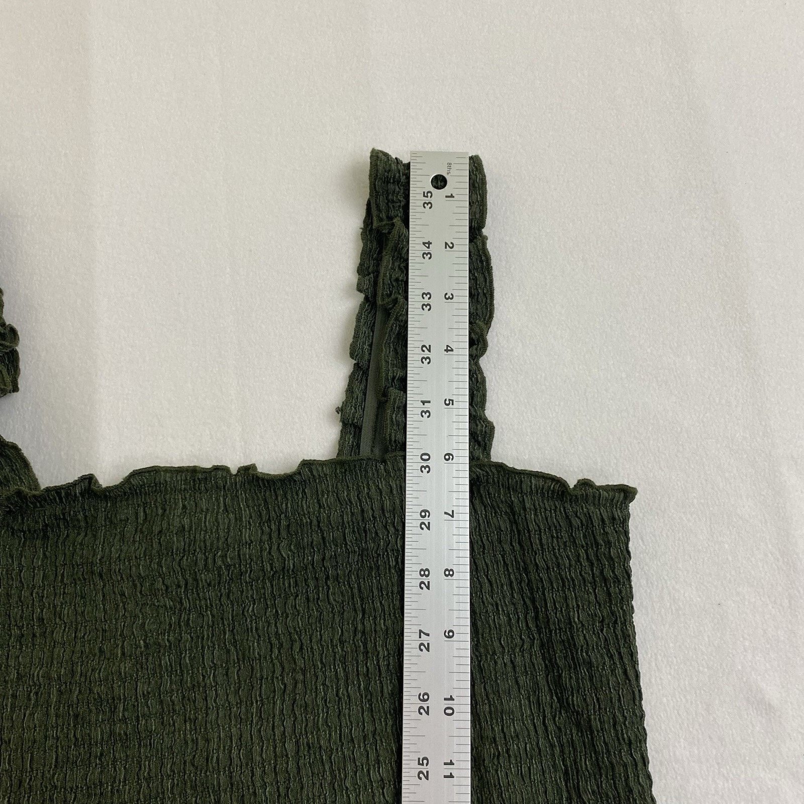 Other Large Olive Green Smocked Crop Tank Top Ruffled Square Neck Size L / US 10 / IT 46 - 5 Thumbnail