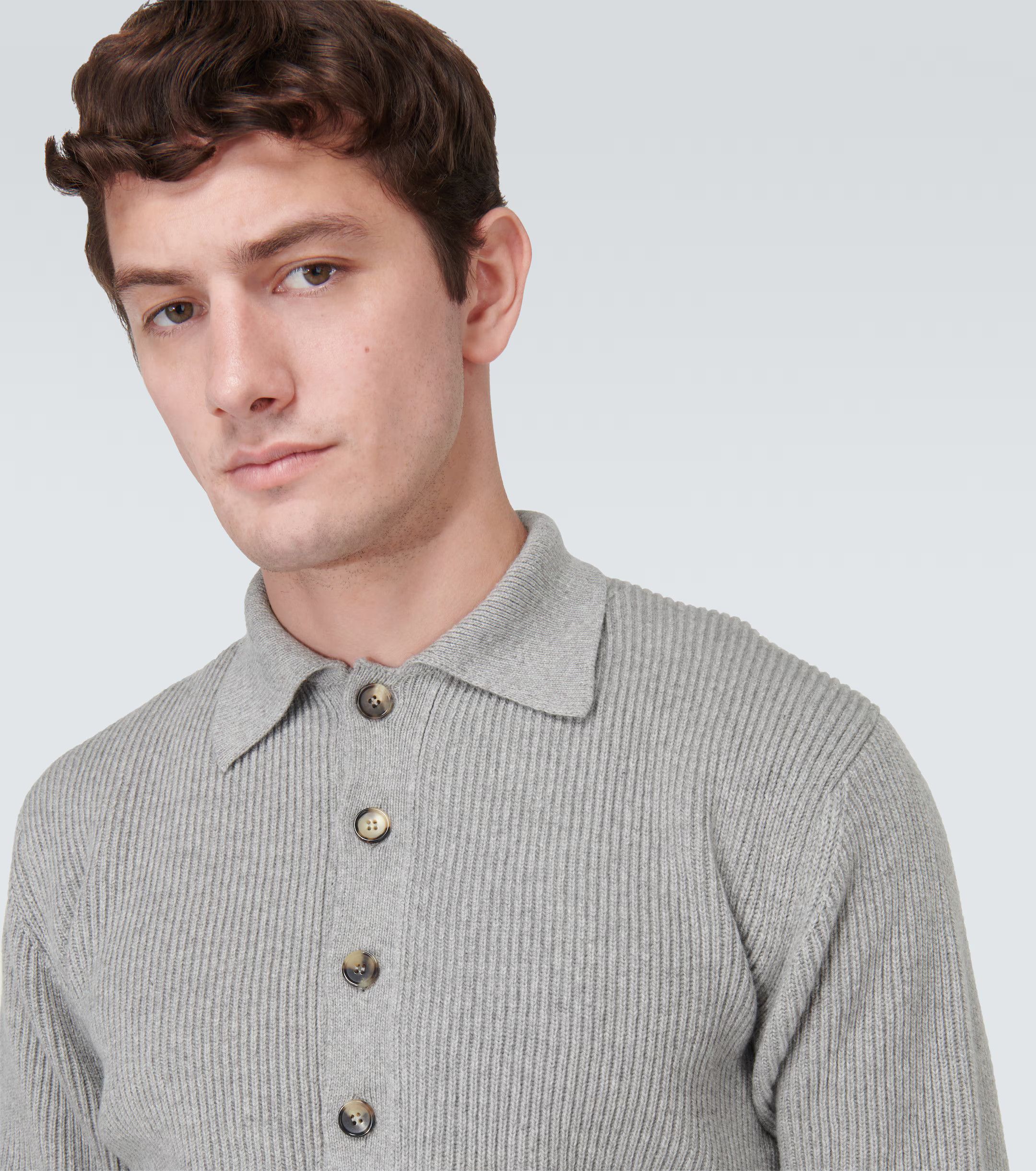 Loro Piana o1w1db10724 Leth Cashmere Polo Shirt in Grey Size US XL / EU 56 / 4 - 5 Thumbnail