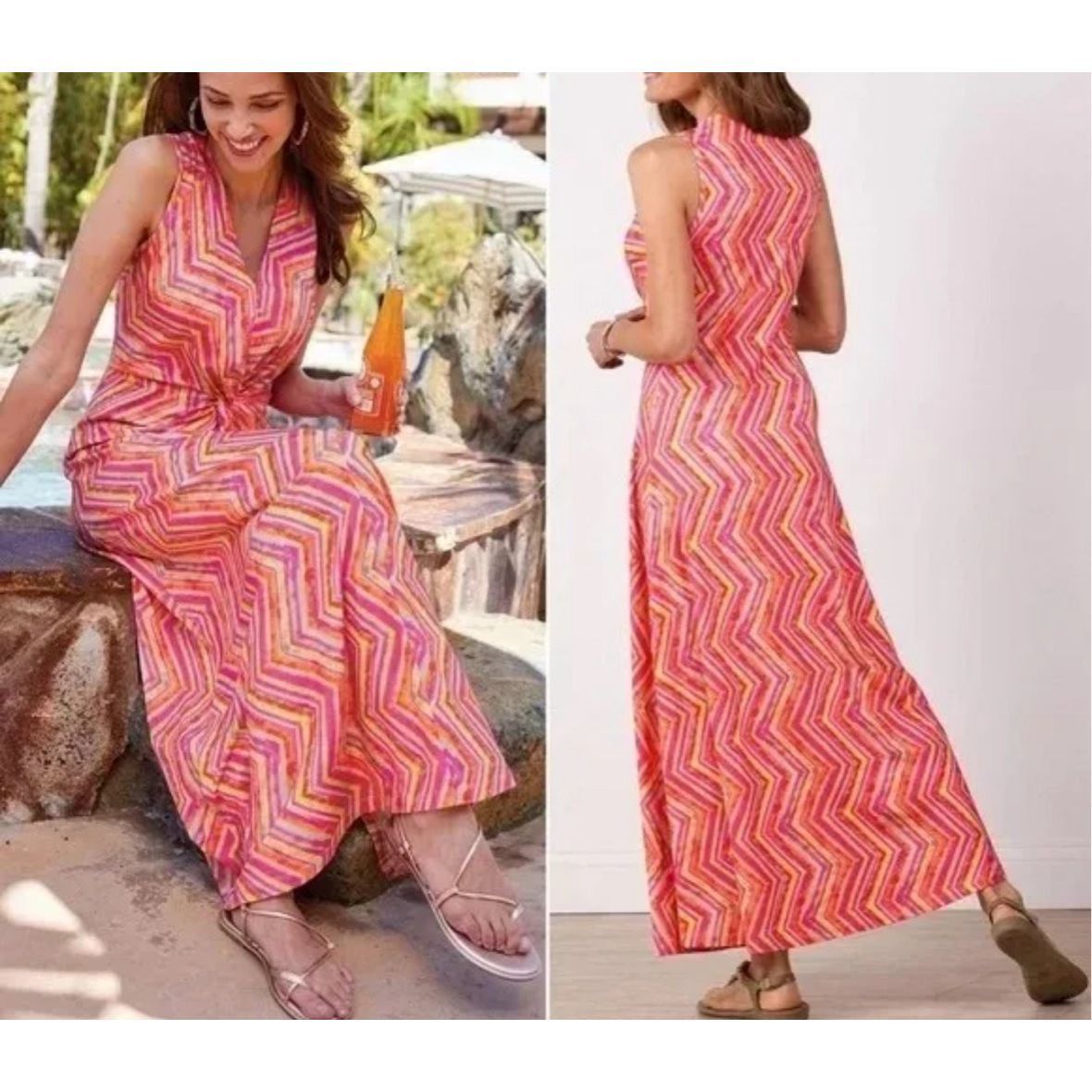 Soft Surroundings NWT Giselli Dress Sleeveless V-Neck Chevron Zigzag Size M