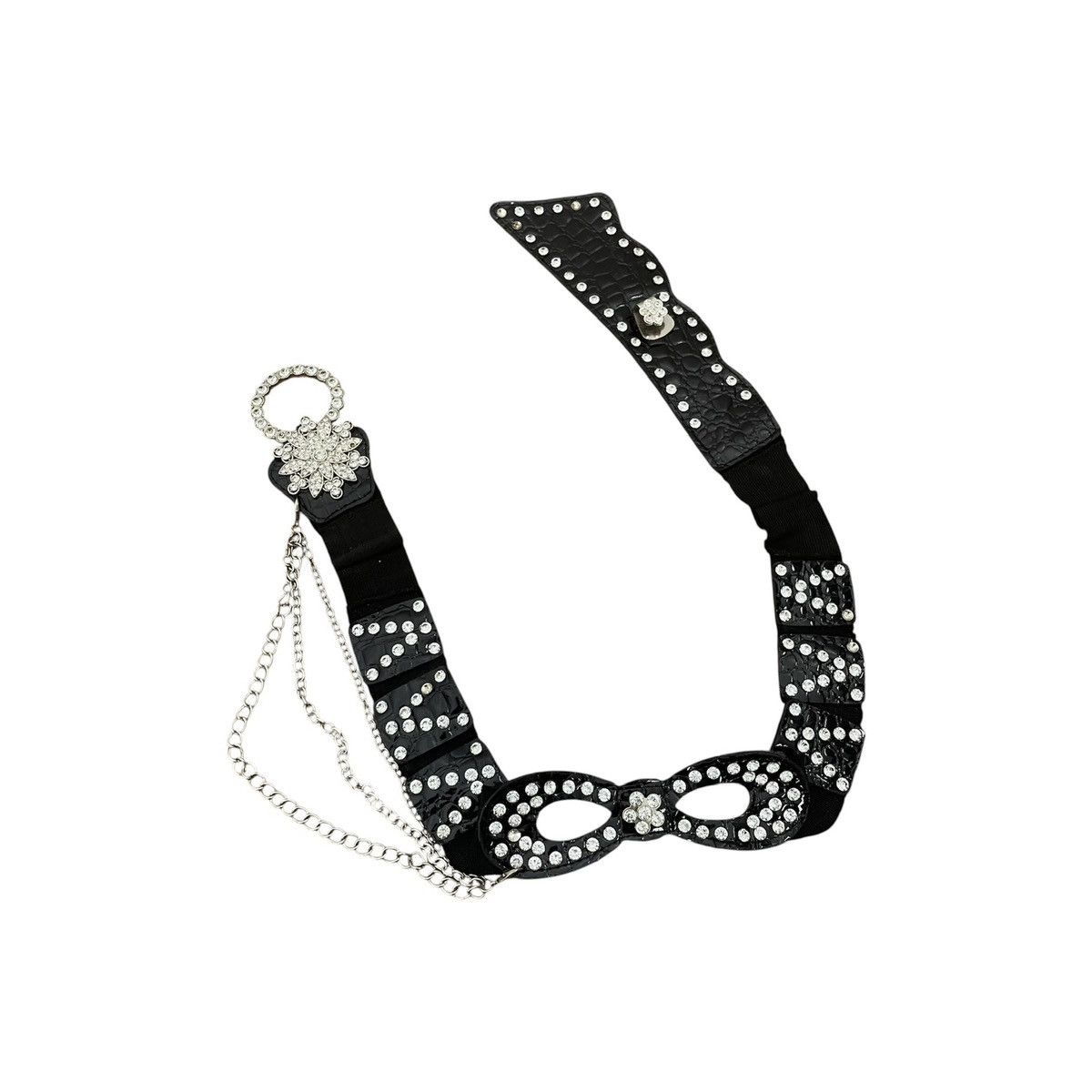 If Six Was Nine × Japanese Brand × Le Grande Bleu (L.G.B.) Black chain crystal ornament elastic belt Y2K styled Size ONE SIZE - 1 Thumbnail