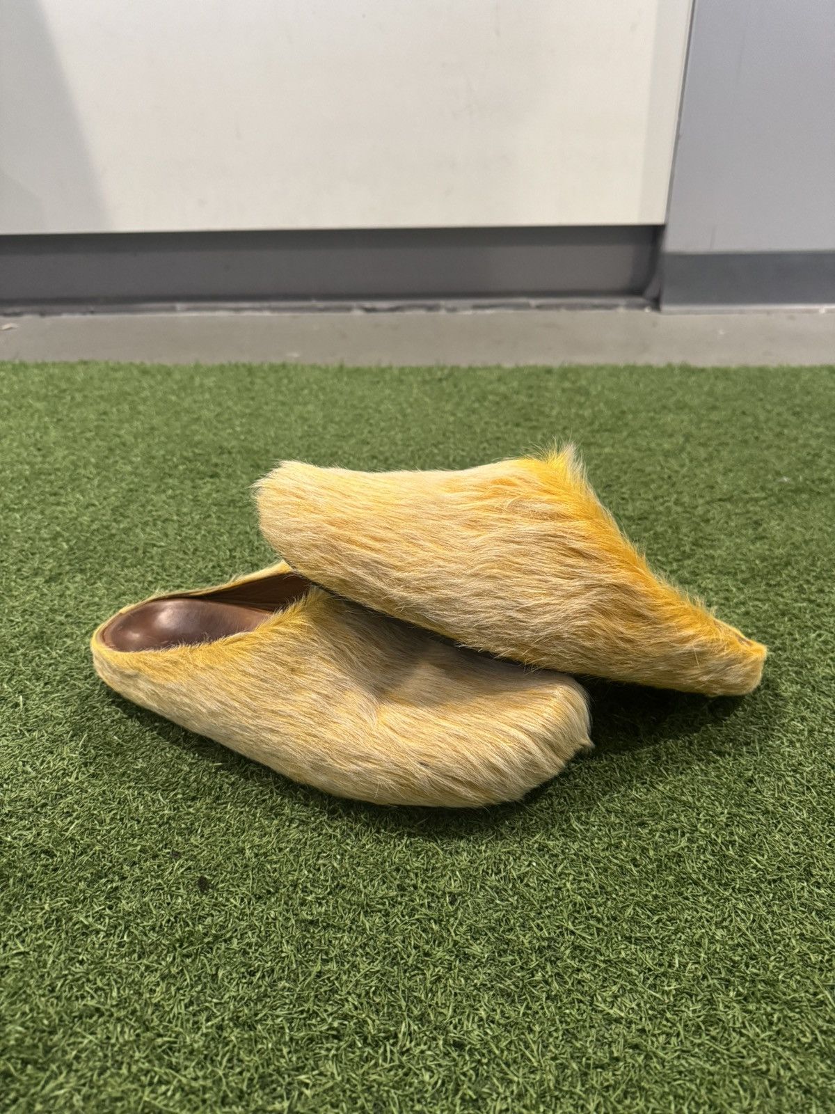 Marni Marni Mule Fur Slides Mustard Size US 12 / EU 45 - 1 Thumbnail
