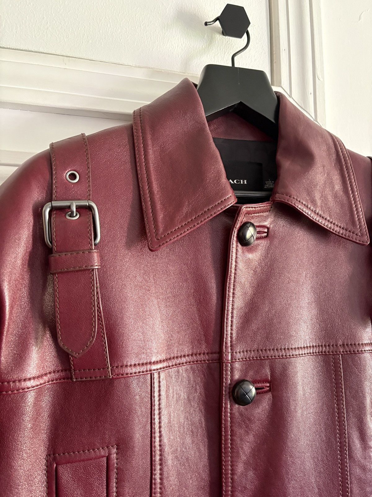 Coach Coach Maroon Lambs Leather Long Coat Size US L / EU 52-54 / 3 - 3 Thumbnail