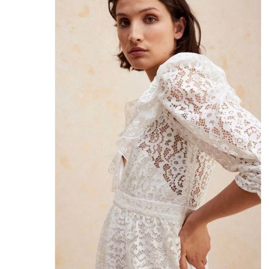 For Love & Lemons × Free People New Santo Lace Deep V-neck Romper $268 MEDIUM Size 32" / US 10 / IT 46 - 3 Thumbnail