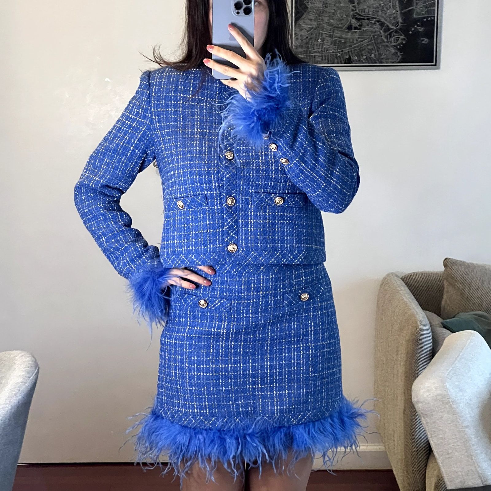 Saylor Saylor Cressida Tweed skirt jacket suit set Royal blue Size S / US 4 / IT 40 - 2 Thumbnail