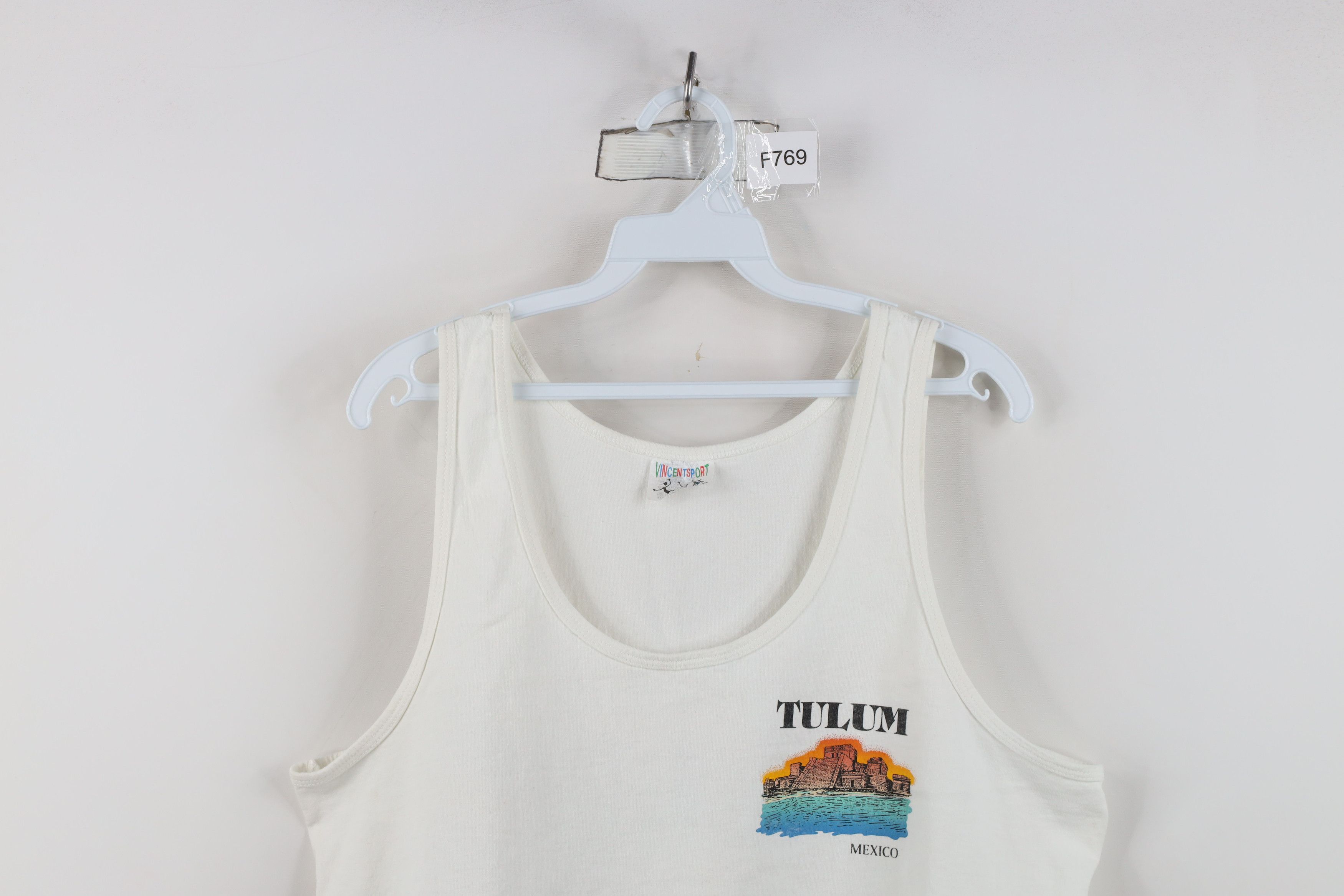 Vintage Vintage 90s Streetwear Tulum Mexico Tank Top T-Shirt White Size US XL / EU 56 / 4 - 2 Thumbnail