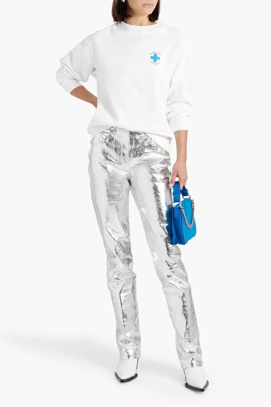 Helmut Lang Helmut Lang Mirror Straight Leather Pants Astro Biker Silver Size 28" / US 6 / IT 42 - 1 Thumbnail