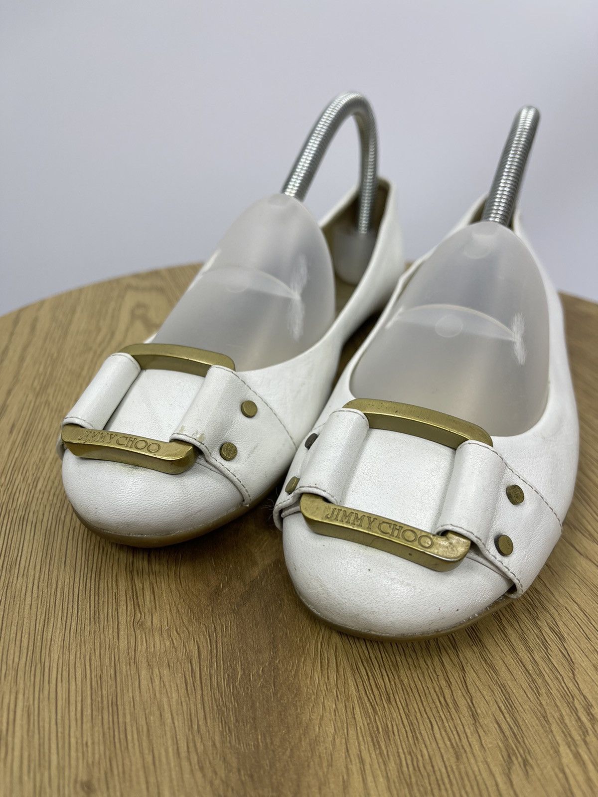 Jimmy Choo JIMMY CHOO flat pumps size 38.5 WHITE Leather ladies shoes Size US 8.5 / IT 38.5 - 2 Thumbnail