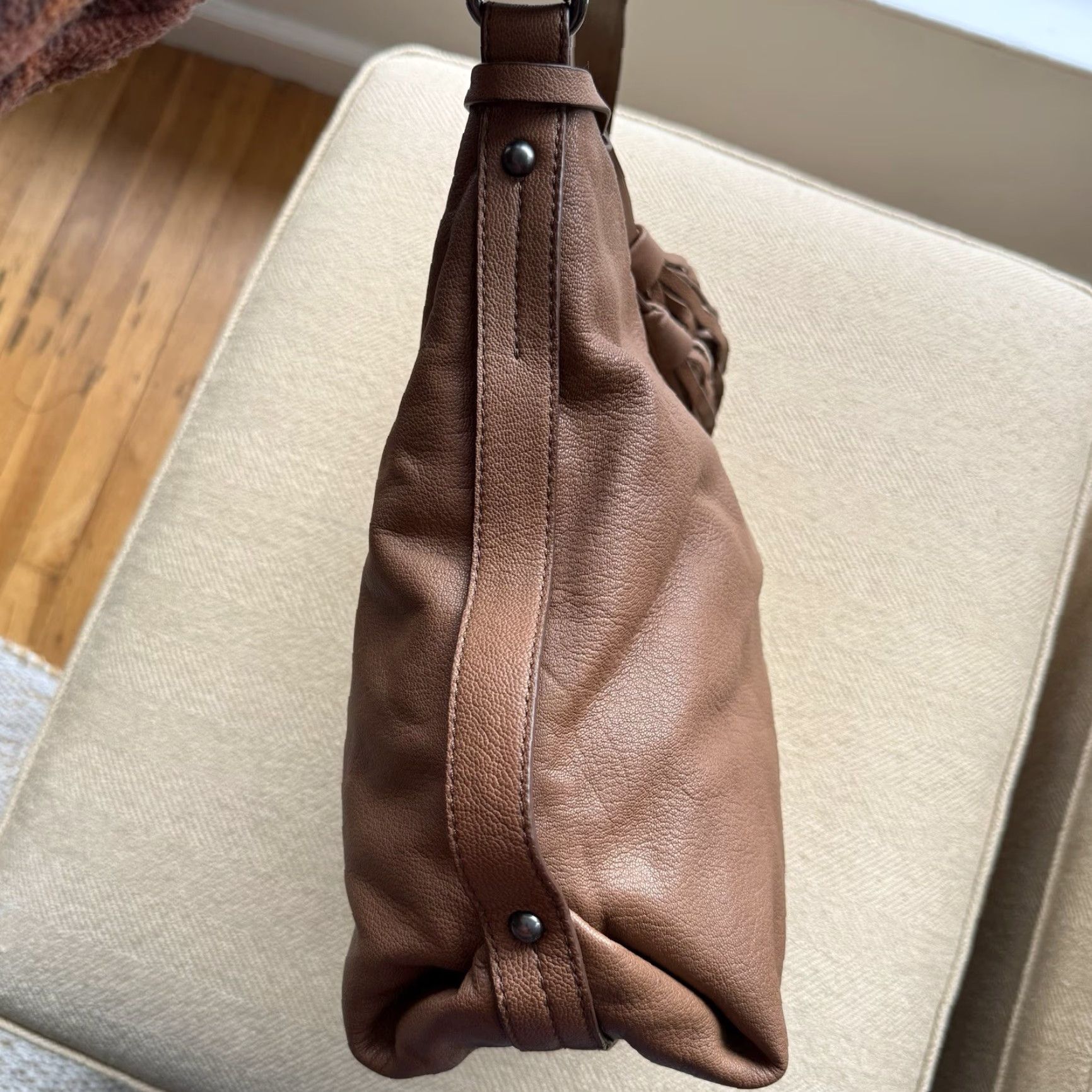 Vintage Kooba Seneca Hobo Leather Bag Tassels Tobacco Leather Gold Hardware Shoulder Bag Zip 12”x16.5”x5.25” Women/Adult Casual Business BoHo Size ONE SIZE - 2 Thumbnail