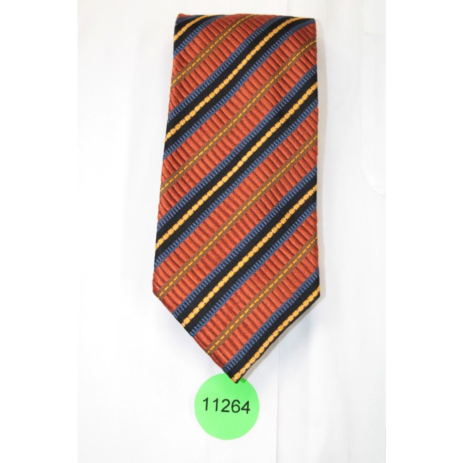 Vintage JZ Richards Silk Necktie Men's Copper Blue Textured Stripe Tie Designer USA Size ONE SIZE - 6 Thumbnail