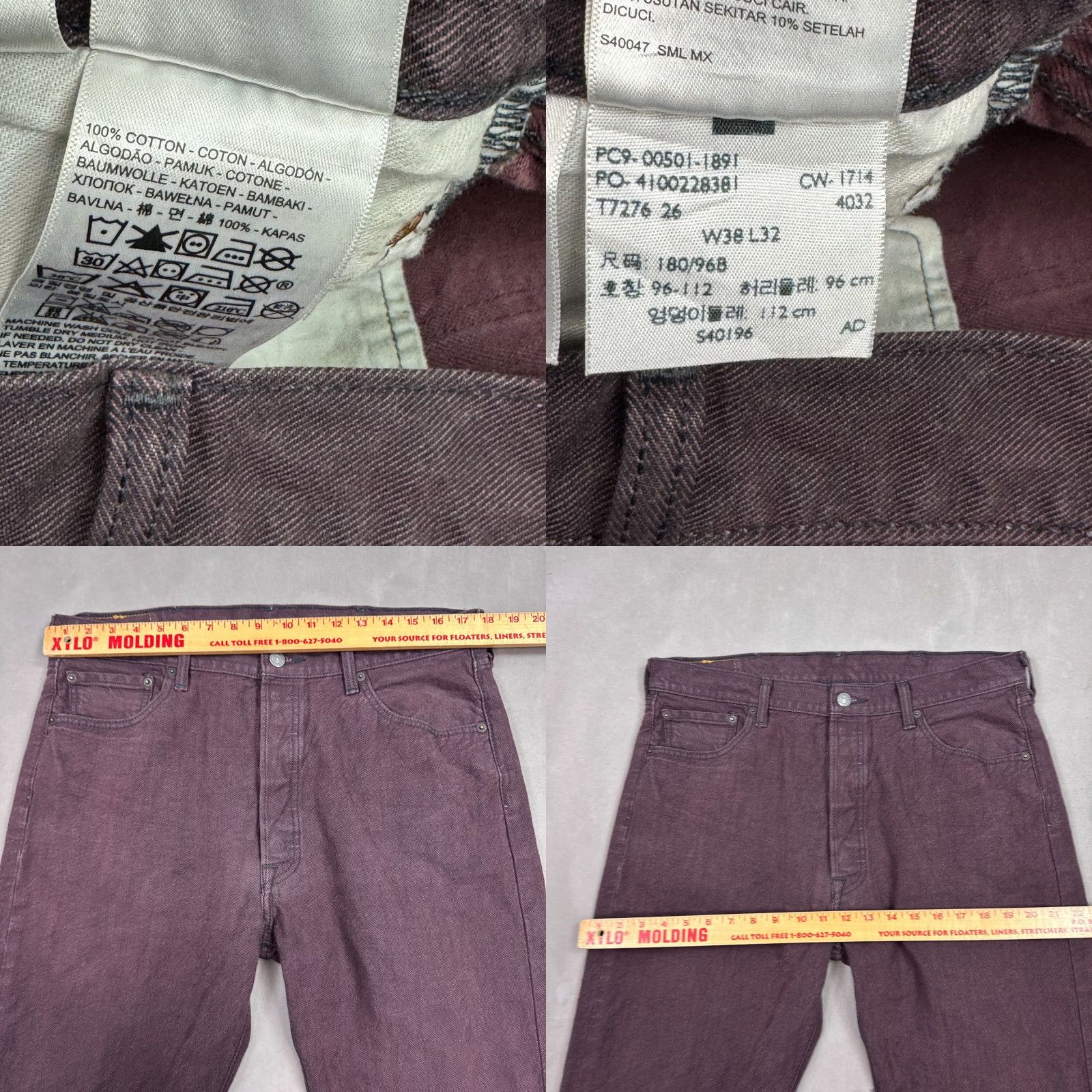 Levi's Levis 501 Jeans Mens 36x30 Burgundy Button Fly Dark Denim Pants Work Tag38x32 Size US 38 / EU 54 - 8 Thumbnail