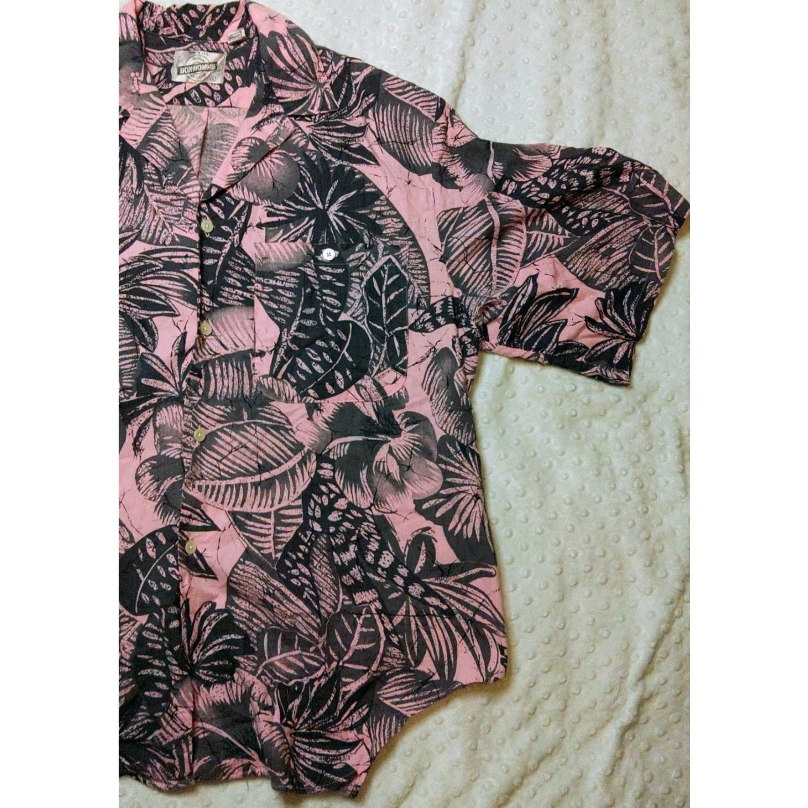 Vintage Bon Homme Mens L Large Pink Floral Short Sleeve Button Up Hawaiian Shirt USA Size US L / EU 52-54 / 3 - 2 Thumbnail