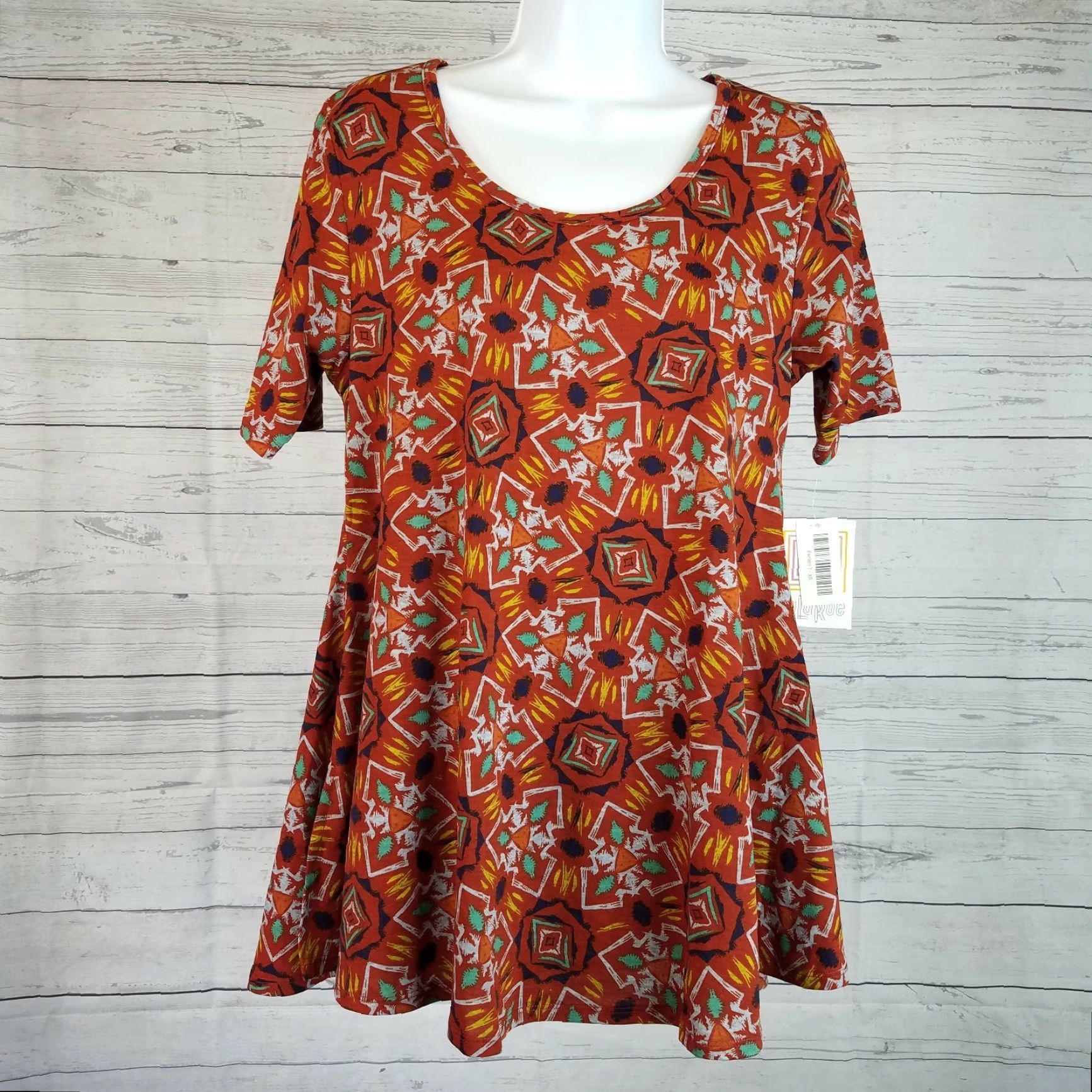 Vintage LuLaRoe Perfect T XS Womens Short Sleeve Geometric Orange Blue T Shirt Shirt Womens XS 90s? Size 26" / US 2 / IT 38 - 2 Thumbnail