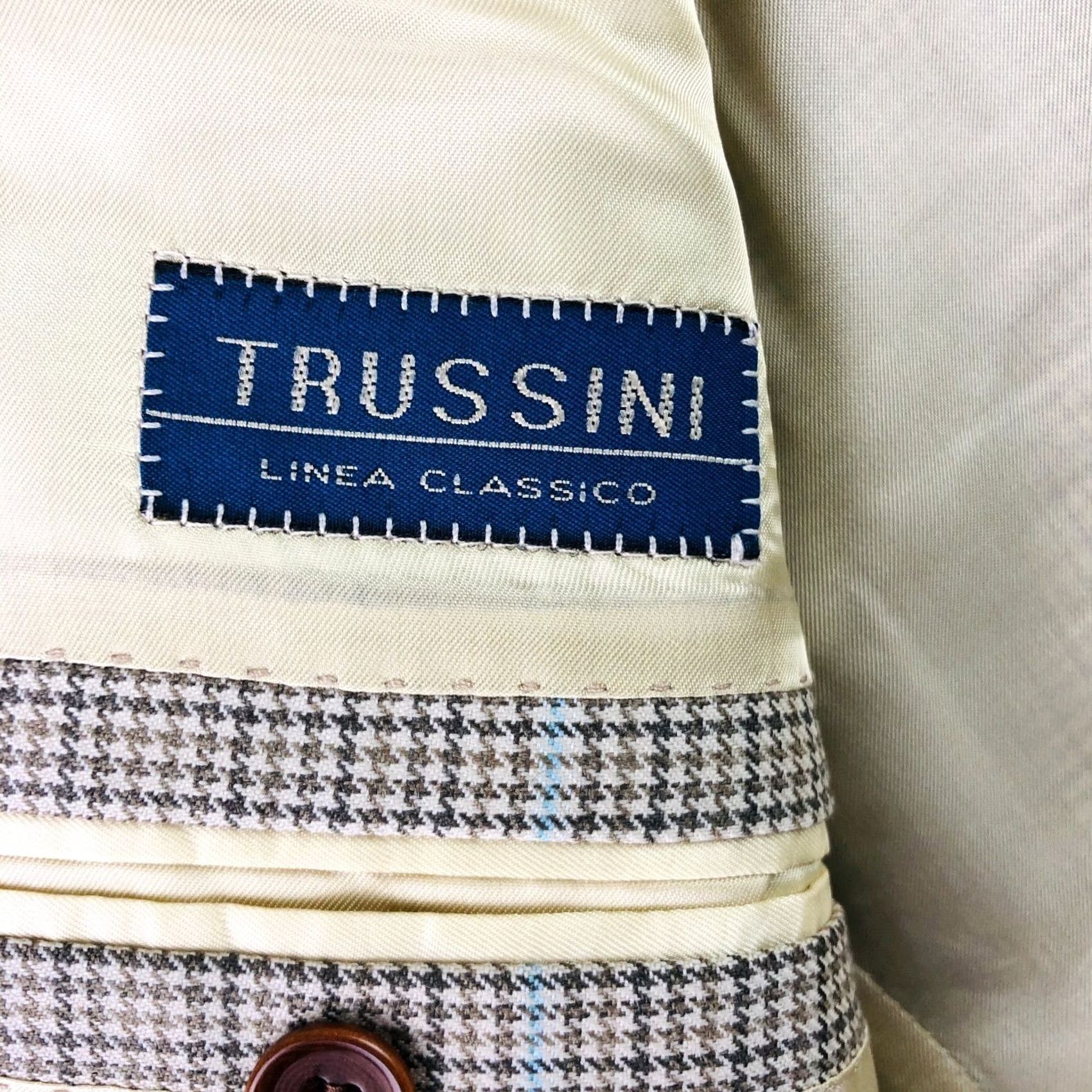 Vintage Trussini Blazer Jacket Men 50 Regular Wool Brown Windowpane Italy 2-Button Notch Lapel Size 50R - 3 Thumbnail