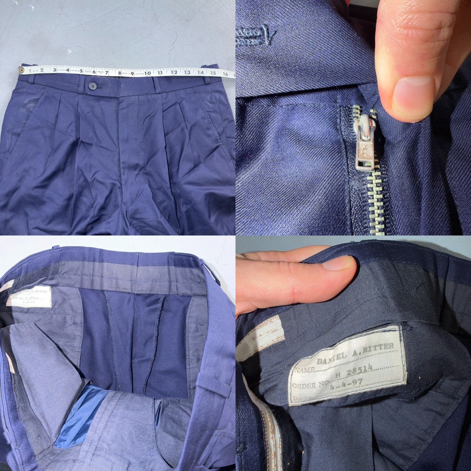 Vintage 1990s VTG Custom Mens 2 PC Suit Jacket Coat Pants Navy Blue Wool Rockabilly 40 Chest 40 Waist 40 Size Regular Size 40R - 8 Thumbnail