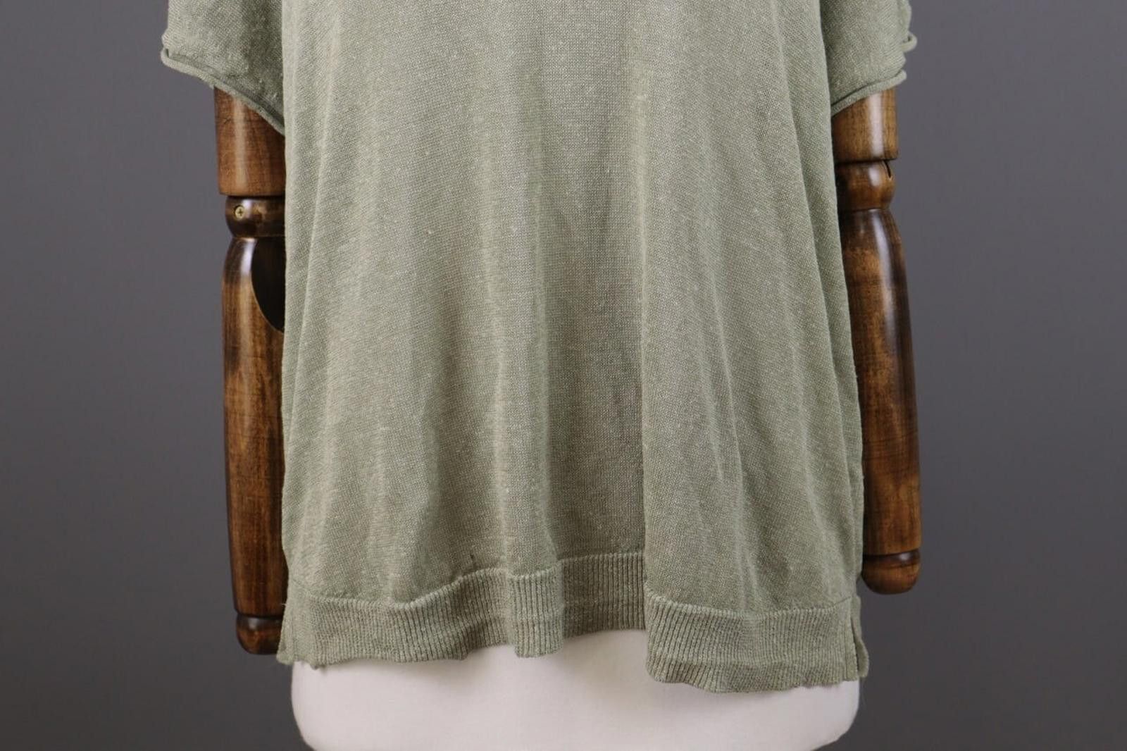 Oscar De La Renta Oska Khaki Linen V-Neck Crochet Knit Top Shirt Size 2 / M Size XS / US 0-2 / IT 36-38 - 3 Thumbnail