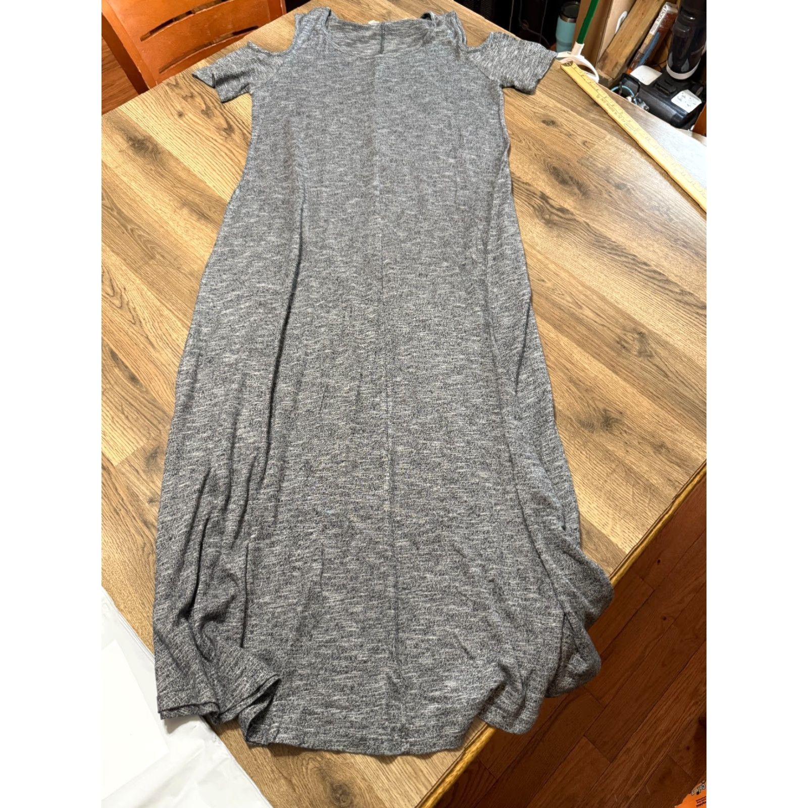 Soft Surroundings Soft Surroundings Dress Shirt Dress Women's Large Gray Short Sleeve Open Shoulder Long Size 36" / US 14 / IT 50 - 2 Thumbnail