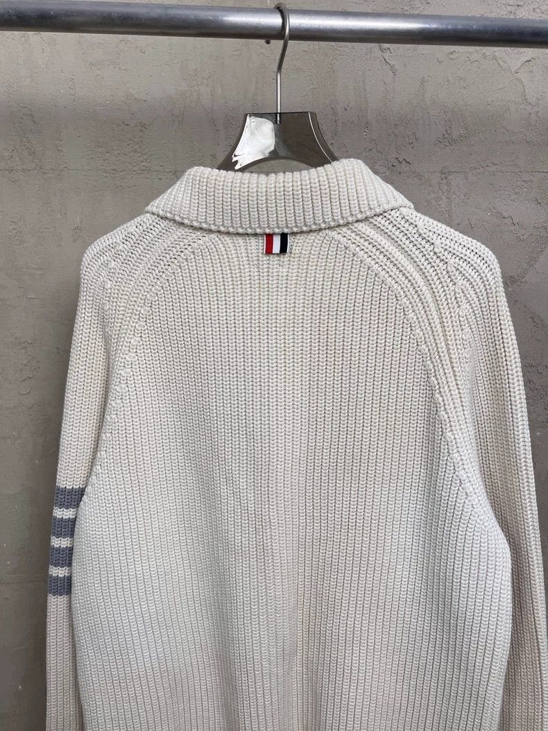 Thom Browne Thom Browne size3 White four stripe wool button zipper swea Size US L / EU 52-54 / 3 - 4 Thumbnail