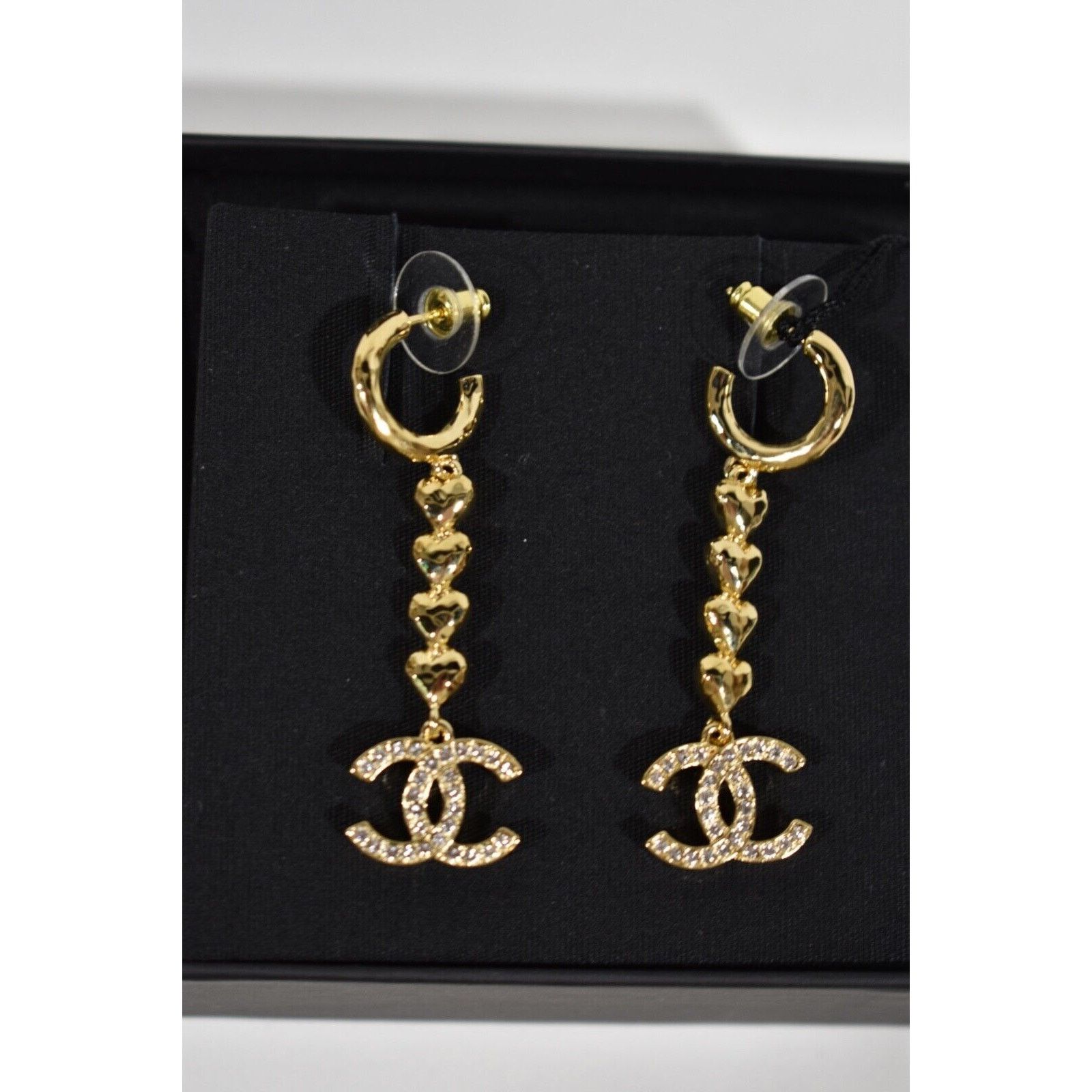 Chanel Chanel Heart Shape Gold Pendant Crystal Stud Drop Earrings Size ONE SIZE - 6 Thumbnail