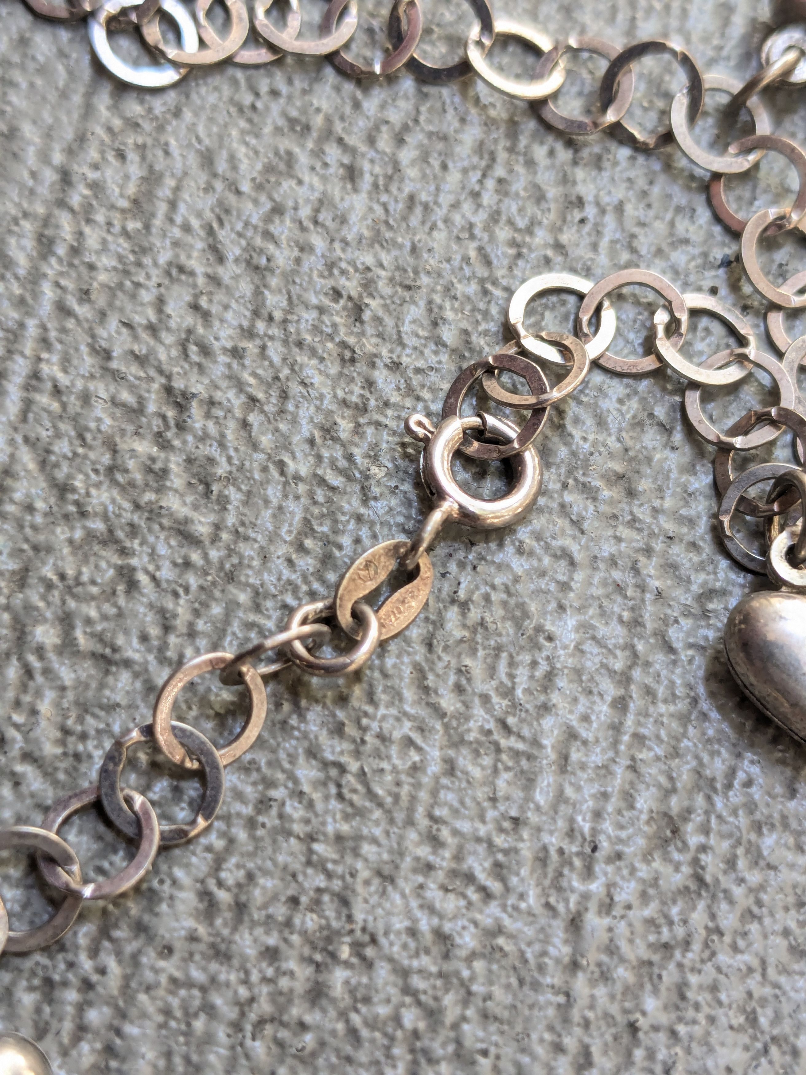 Sterling Silver × Vintage Vintage Sterling Silver Anklet Heart Round Charm 9" Size ONE SIZE - 8 Thumbnail