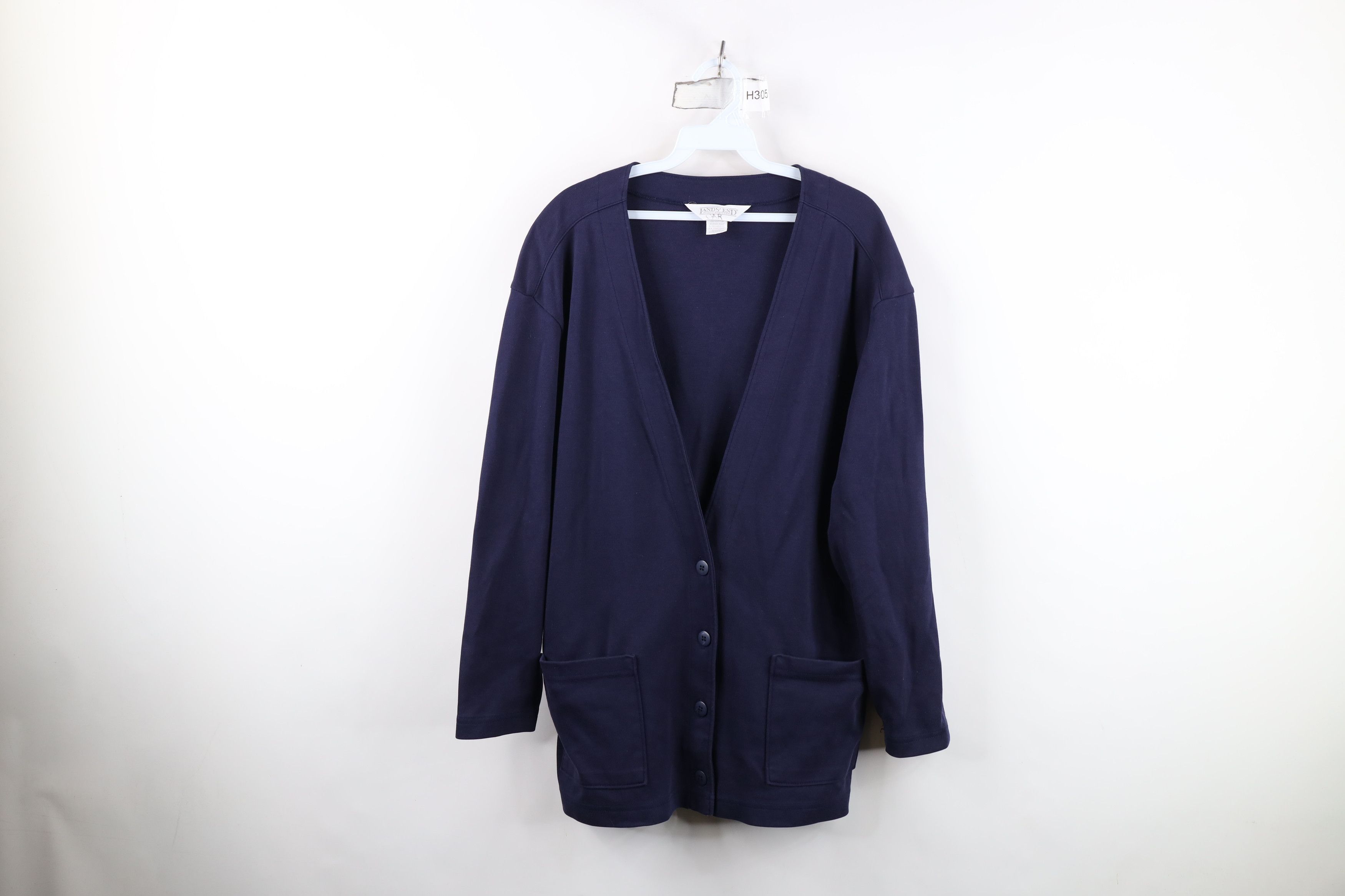 Lands' End Vintage 90s Lands End Cardigan Sweater Navy Blue Cotton Size L / US 10 / IT 46 - 1 Thumbnail