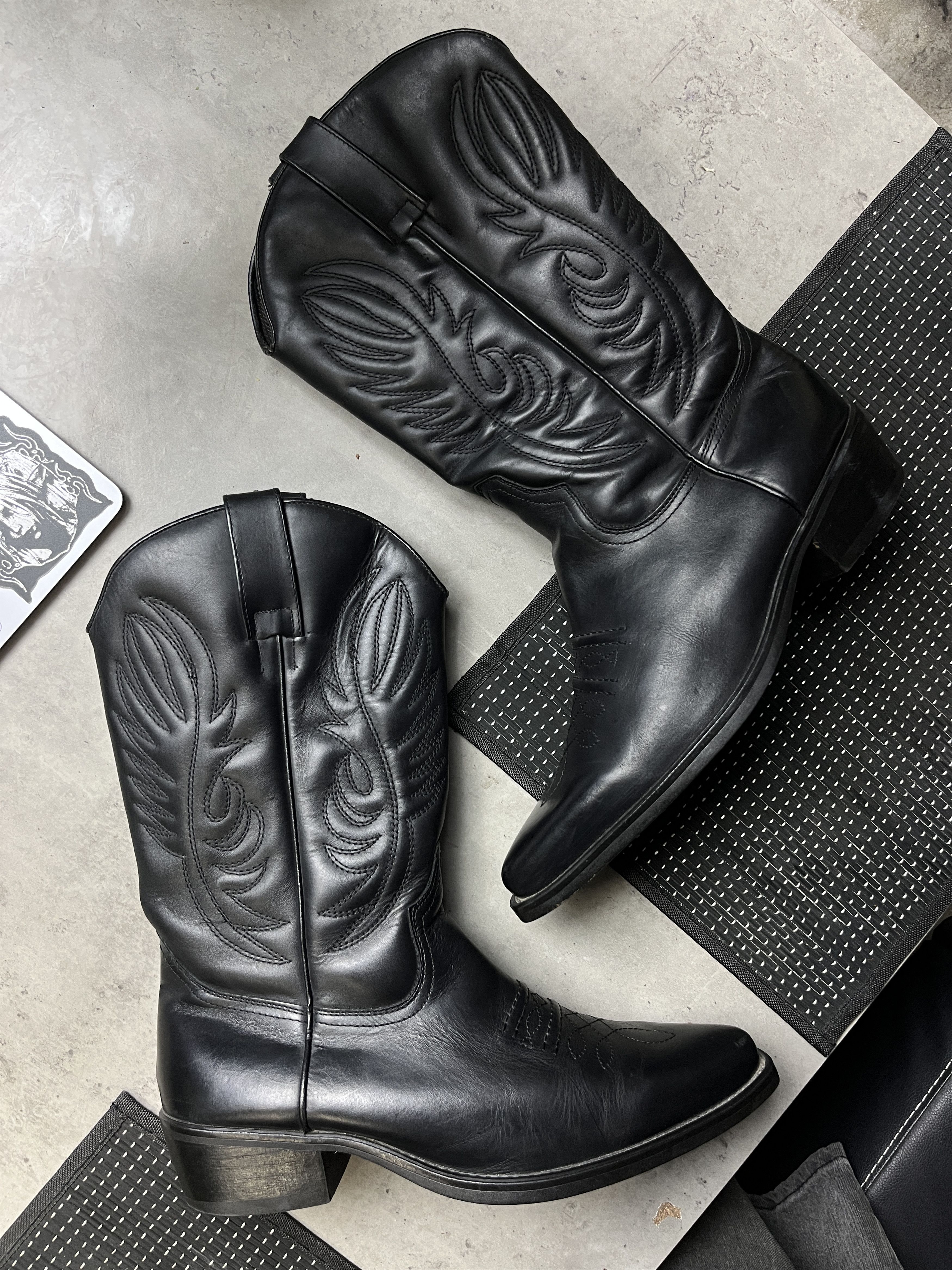 Other 1990s VINTAGE BLACK LEATHER WESTERN COWBOY BOOTS - 5102 Size US 10 / EU 43 - 2 Thumbnail