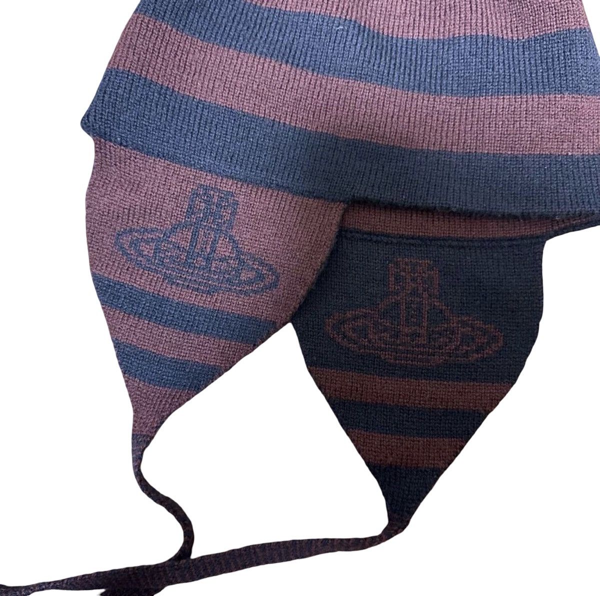 Vivienne Westwood Vivienne Westwood Red & Navy Striped Orb Logo Earflap Beanie Size ONE SIZE - 2 Thumbnail