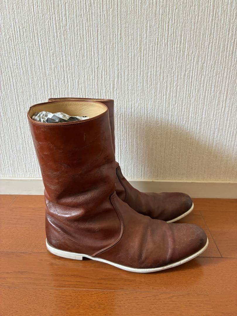 Number (N)ine Archive SS02 "Modern Age" Distressed Leather Pecos Boots Size US 8 / EU 41 - 2 Thumbnail