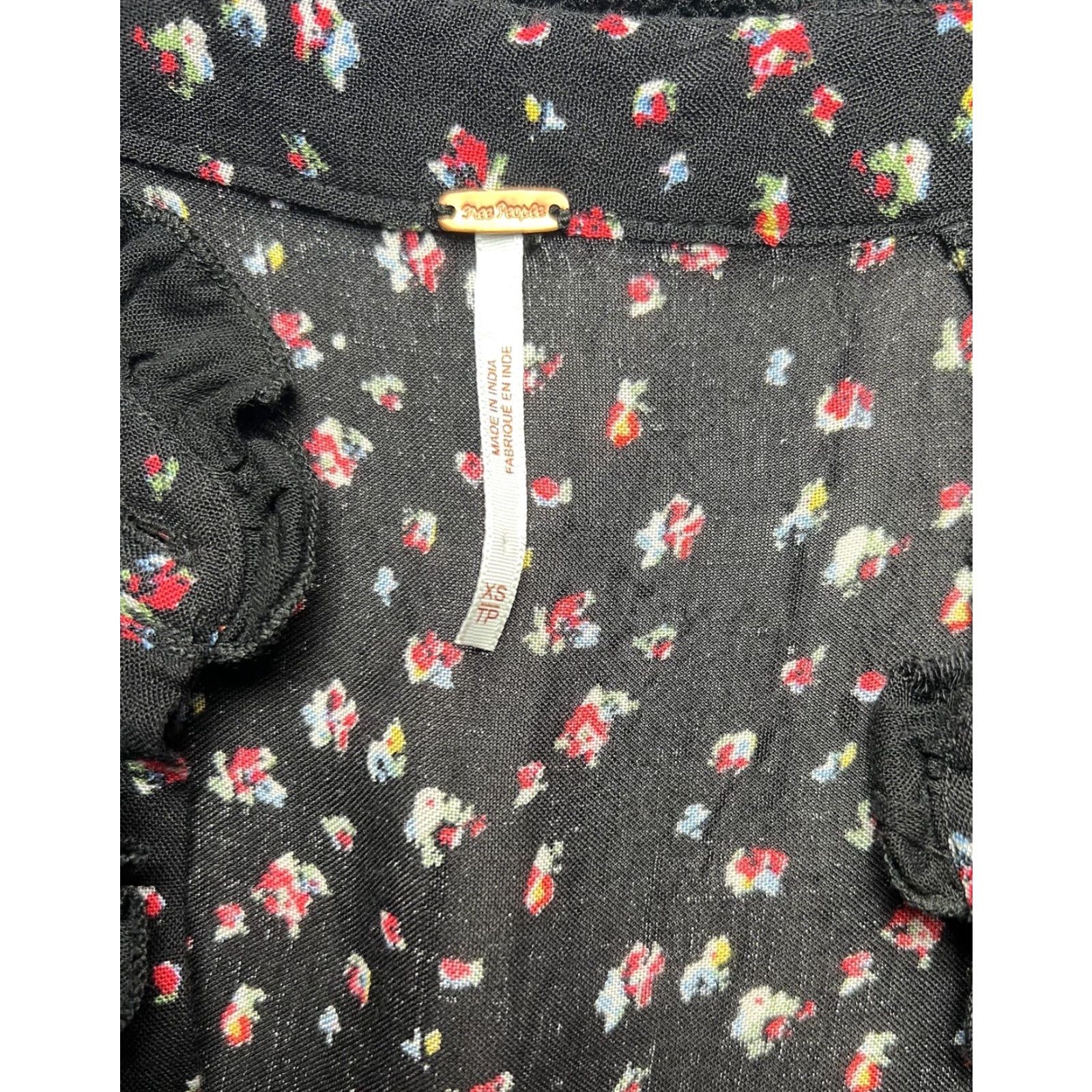 Free People Free People Dress Maxi Bohemian Print Floral Black XS Short Sleeve Button Layered Vintage No Size XS / US 0-2 / IT 36-38 - 7 Thumbnail