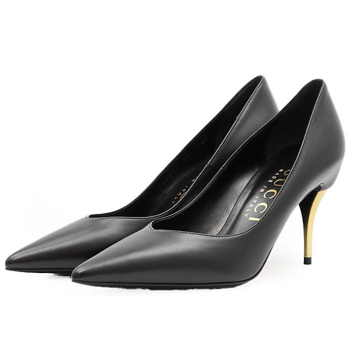 Gucci Gucci Gucci NAPPA CHARLOTTE NERO Nappa Leather Pumps Leather Shoes 716687 DUTY FREE for USA Size ONE SIZE - 1 Thumbnail