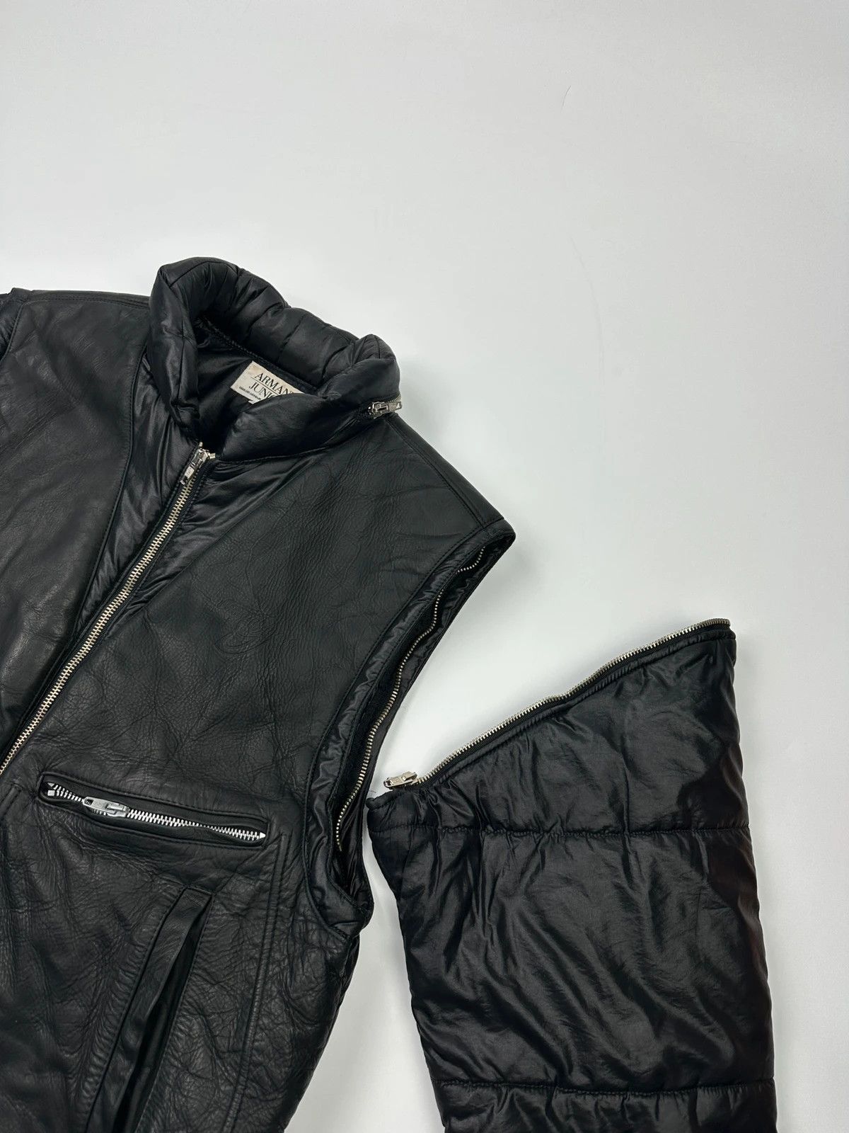 Armani Armani 90’s Black Leather & Nylon Puffer Bomber Jacket Size US M / EU 48-50 / 2 - 6 Thumbnail