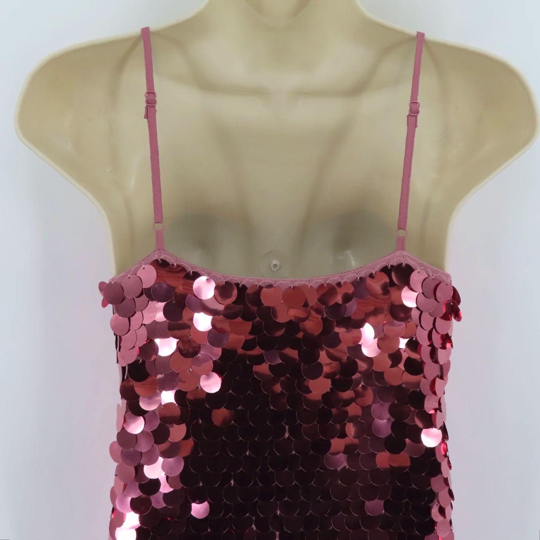 Vintage A New Day Dress Adult XS Pink Sequin Spaghetti Strap Short Shift Straps Womens Size XS / US 0-2 / IT 36-38 - 6 Thumbnail