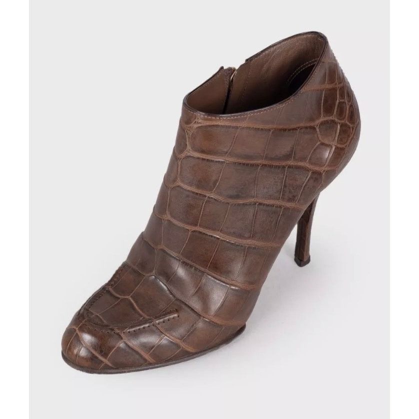 Louis Vuitton Louis Vuitton Brown Embossed Leather Ankle Boots Sz 40 Size US 9 / IT 39 - 3 Thumbnail