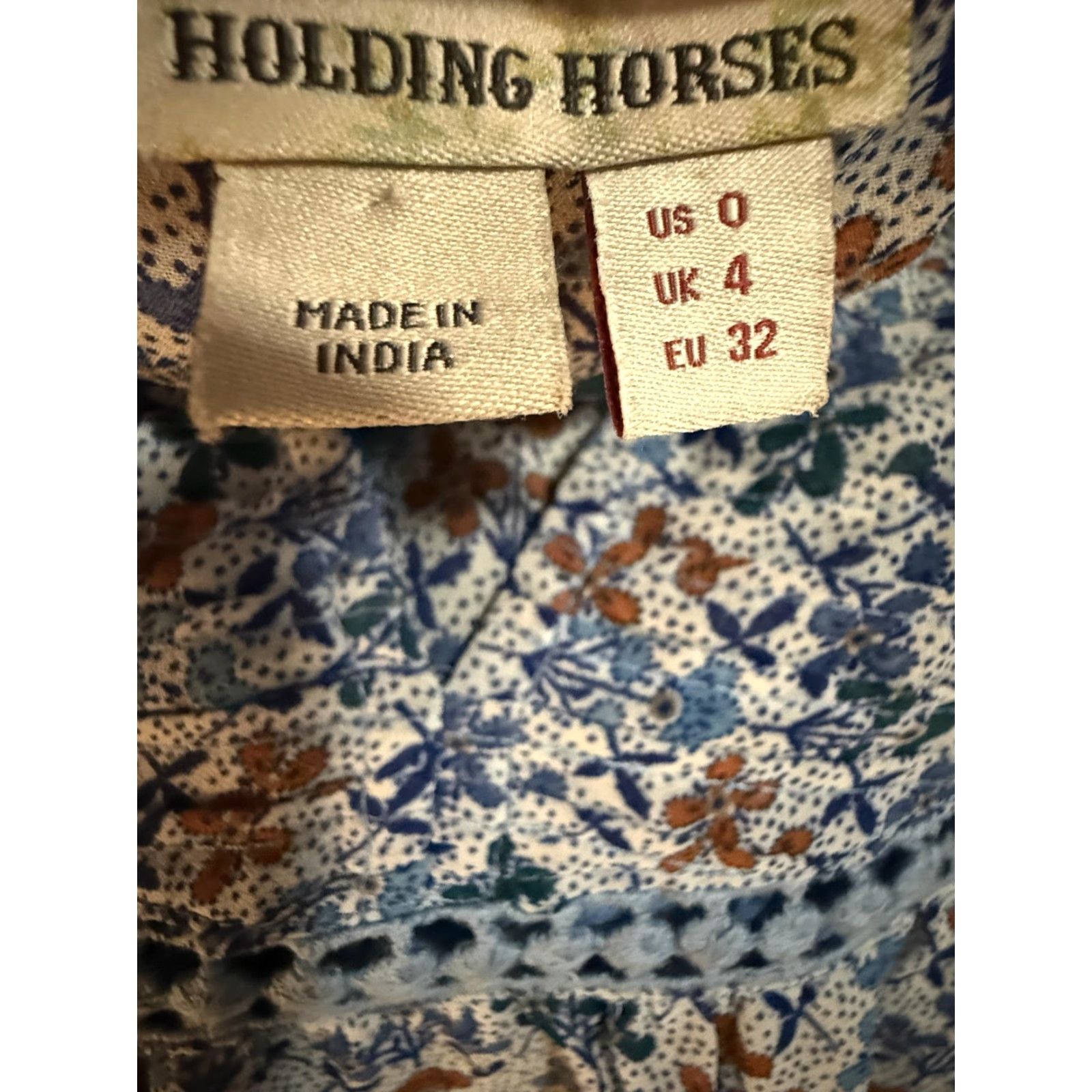 Vintage Holding Horses Dress Womens 0 Blue Floral Boho V Neck Knee Length Fit Flare Long Sleeve, Casual, 0, Womens Size XS / US 0-2 / IT 36-38 - 4 Thumbnail