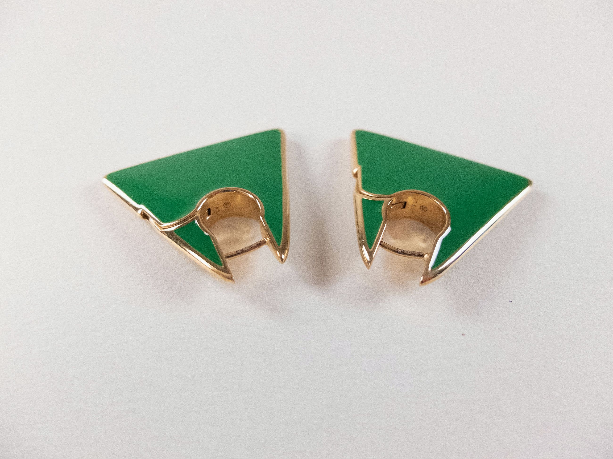 Bottega Veneta BOTTEGA VENETA green Triangle enamel & silver earrings q Size ONE SIZE - 4 Thumbnail